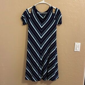 White House Black Market Women’s Striped Cold Shoulder Sleeve V-Neck Size M